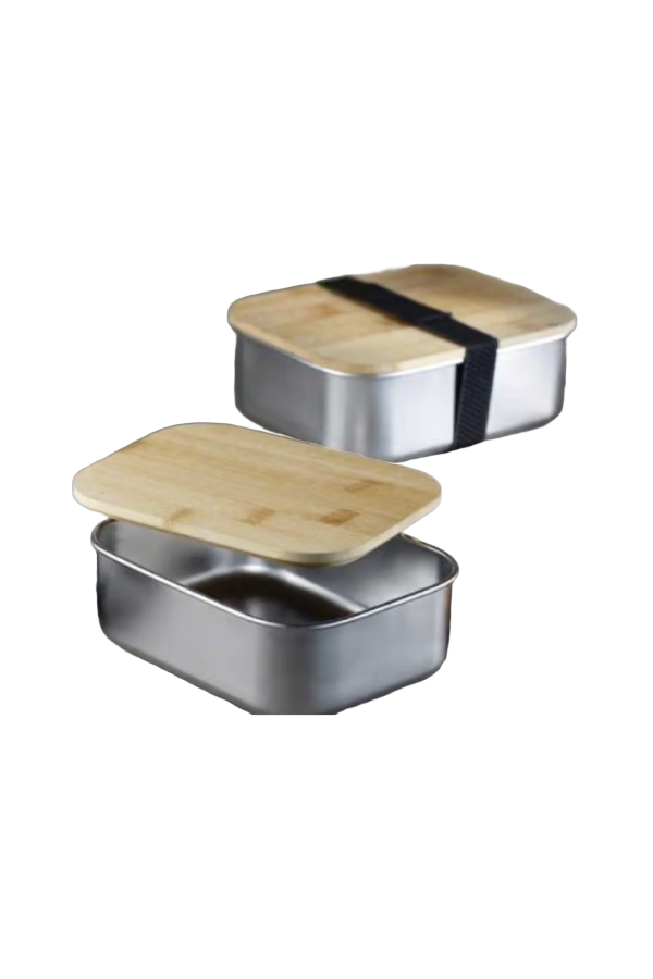 Stainless Steel Lunch Box with Bamboo Lid & Strap